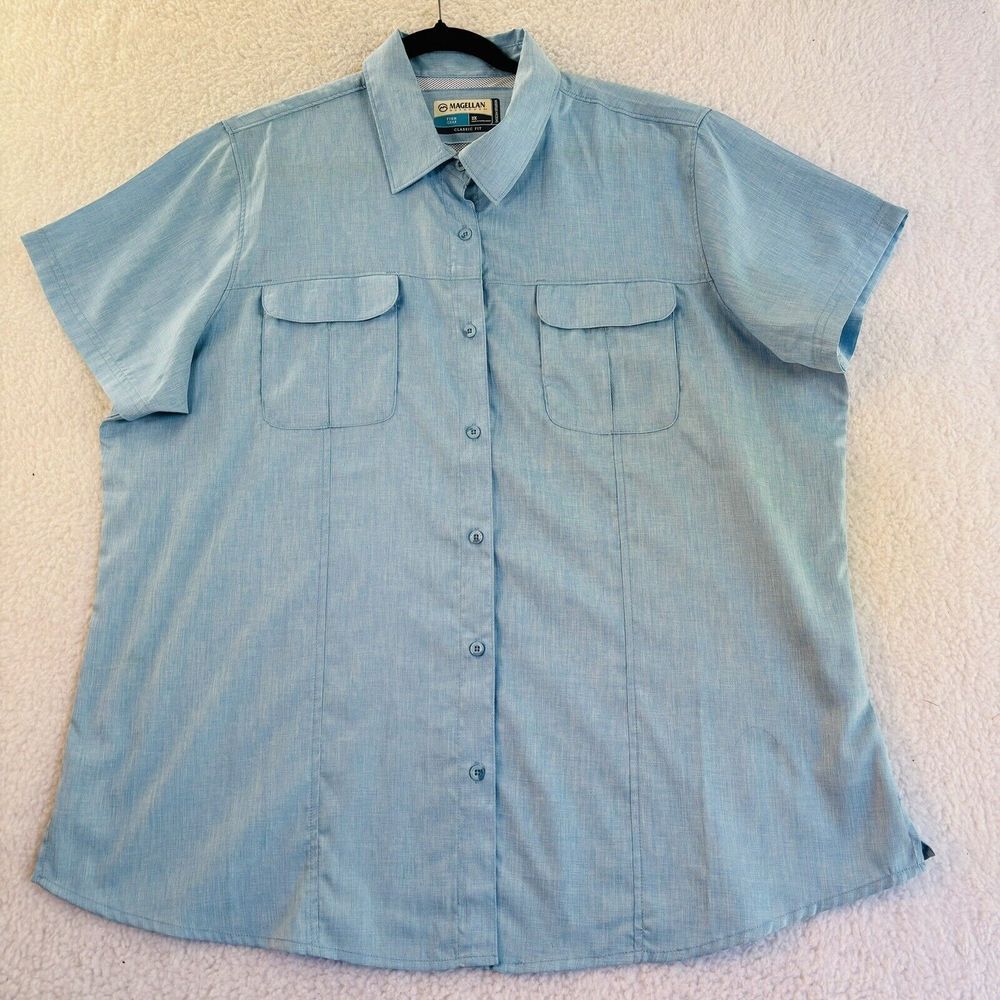 Magellan Fishing Shirt 2X Fishing Gear Two Front Pockets Vented Light Blue